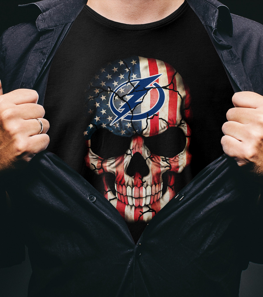 Tampa Bay Lightning American Flag Skull T-Shirt
