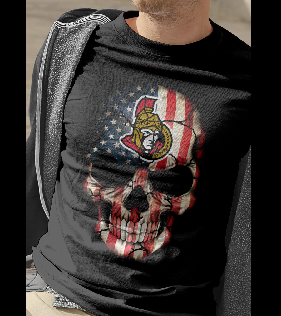 Ottawa Senators American Flag Skull T-Shirt