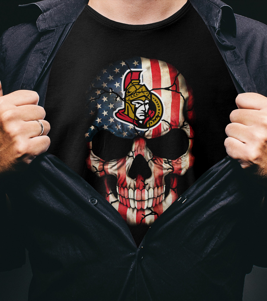 Ottawa Senators American Flag Skull T-Shirt