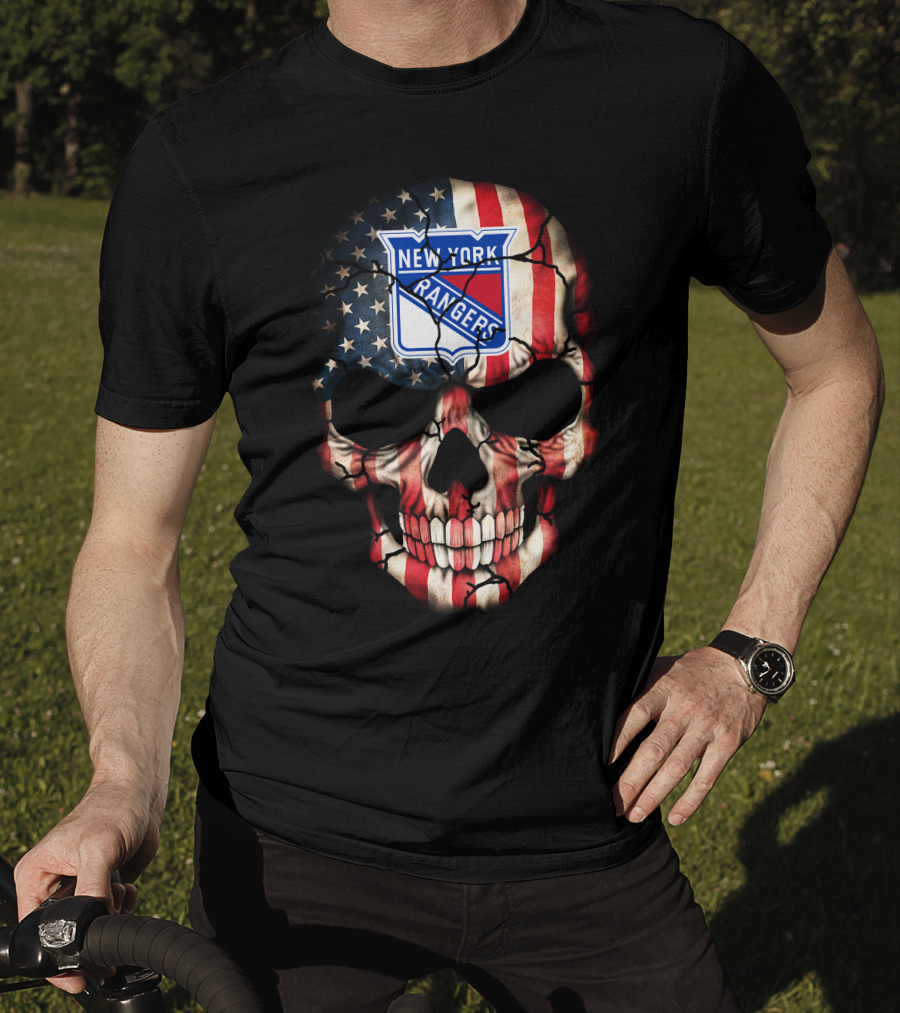 New York Rangers American Flag Skull T-Shirt