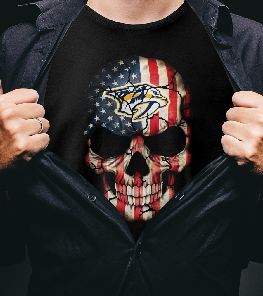 Nashville Predators American Flag Skull T-Shirt