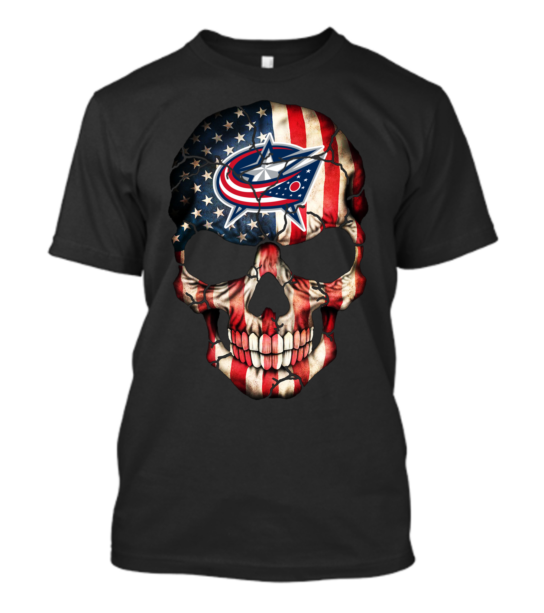 American Flag Skull With Columbus Blue Jackets T-Shirt