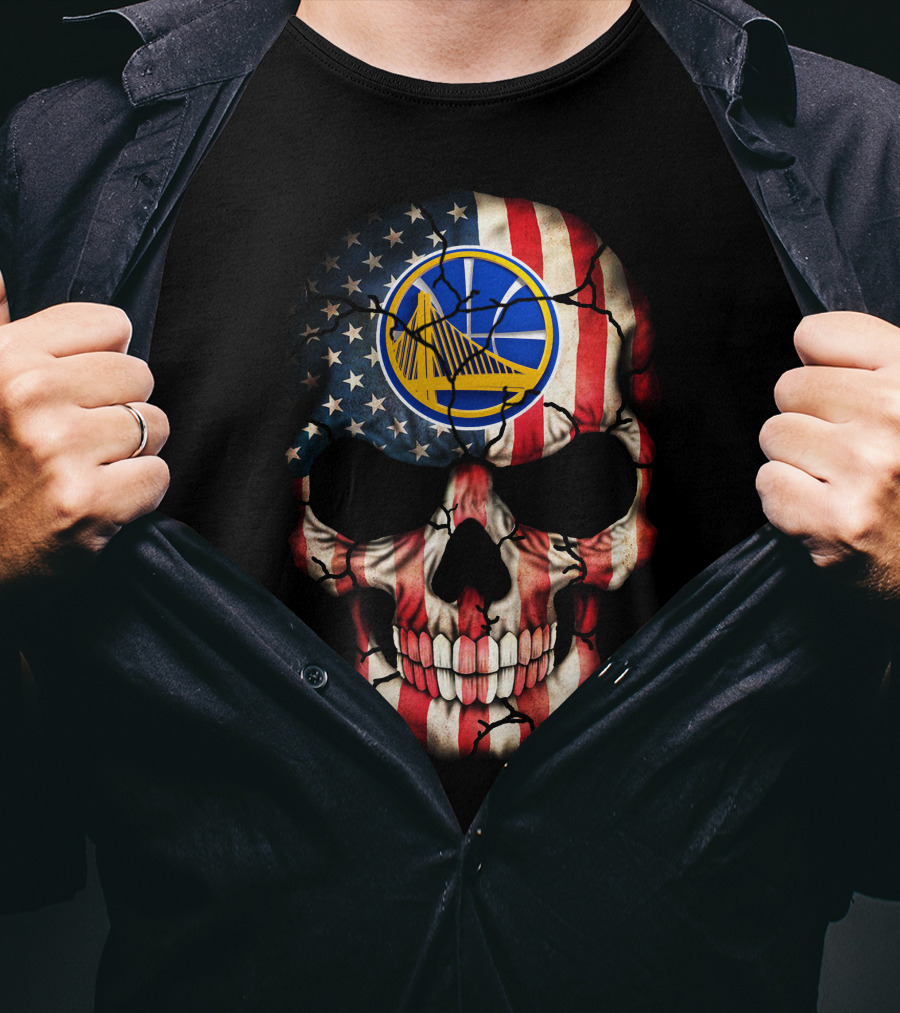 Golden State Warriors Skull With American Flag T-Shirt