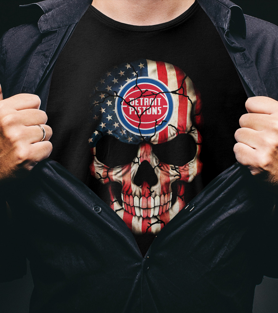 Detroit Pistons Skull American Flag T-Shirt