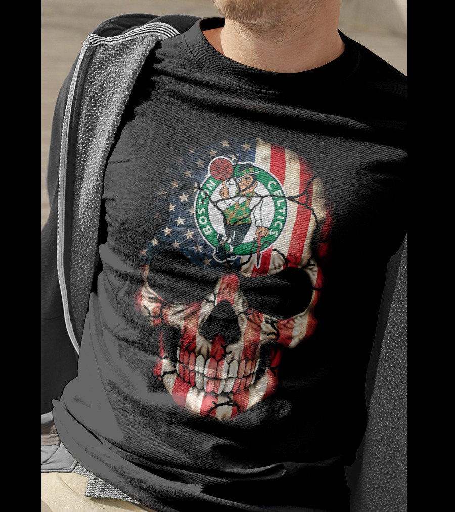 Boston Celtics American Flag Skull T-Shirt
