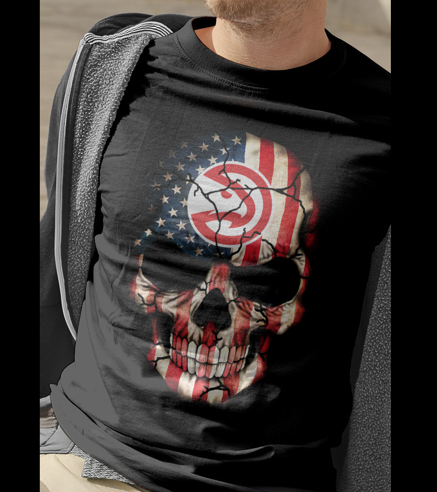 American Flag Skull Design With Atlanta Hawks Logo 193 T-Shirt