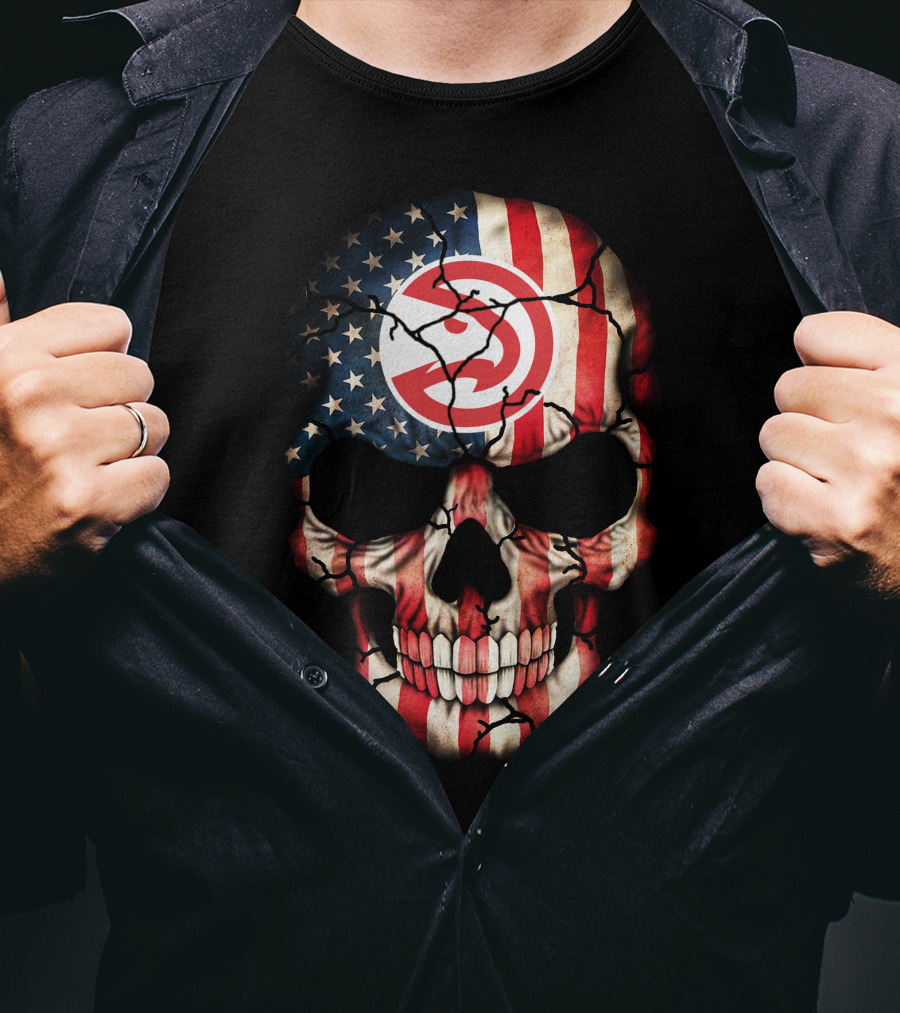 American Flag Skull Design With Atlanta Hawks Logo 193 T-Shirt