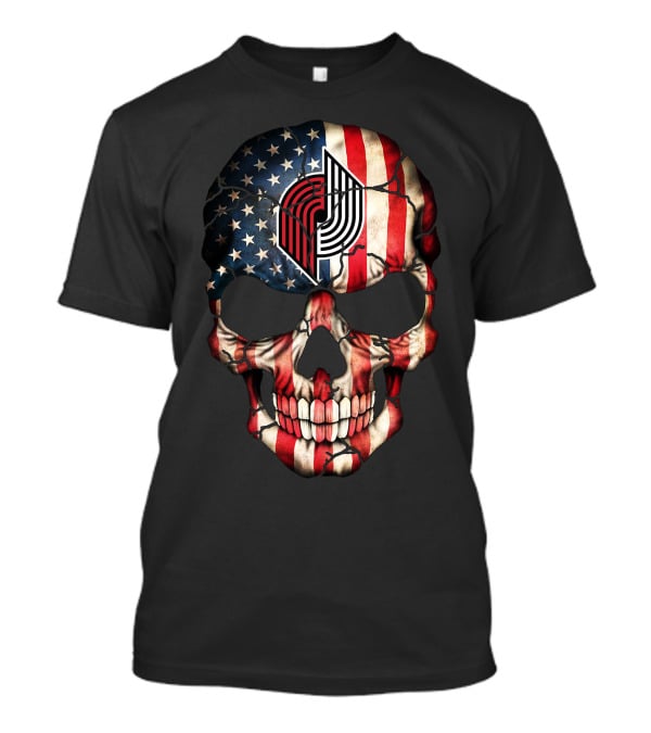 Portland Trail Blazers 194 American Flag Skull T-Shirt