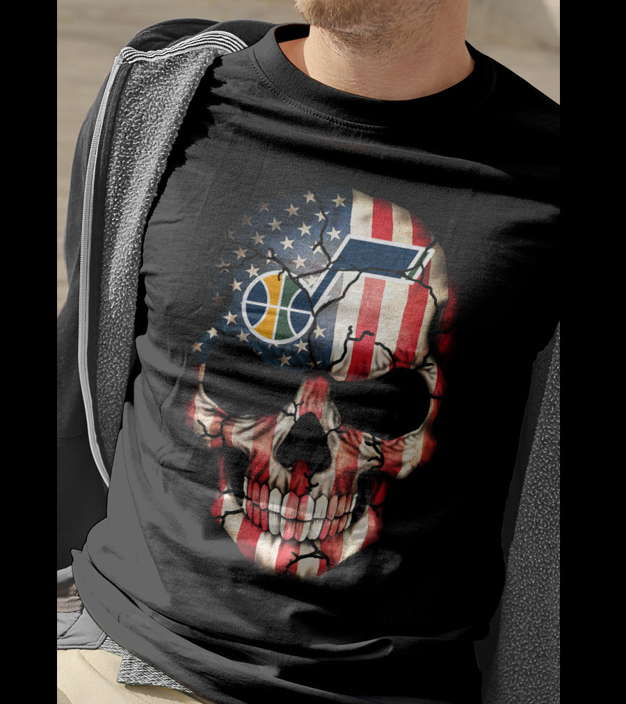Utah Jazz American Flag Skull T-Shirt