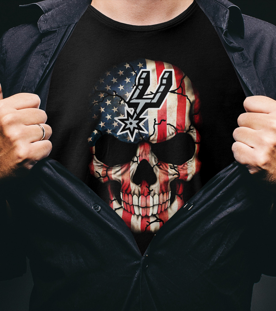 American Flag Skull San Antonio Spurs Logo 198 T-Shirt