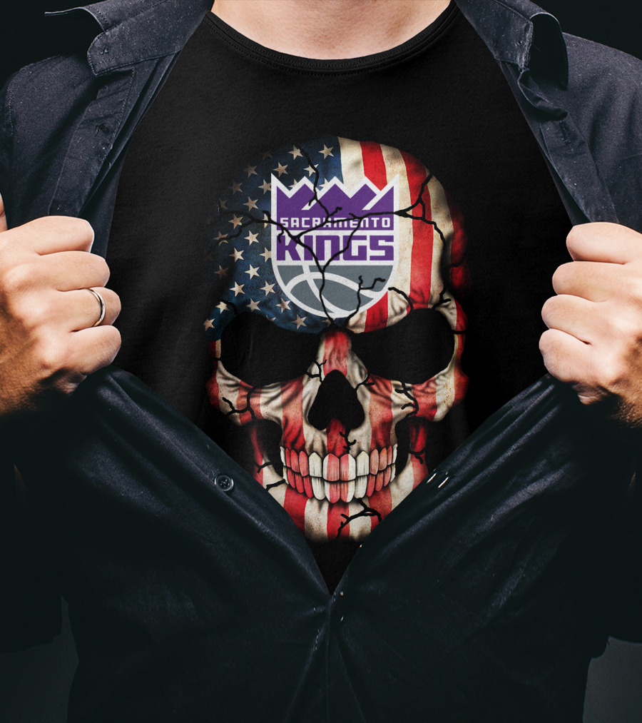 Sacramento Kings American Flag Skull T-Shirt