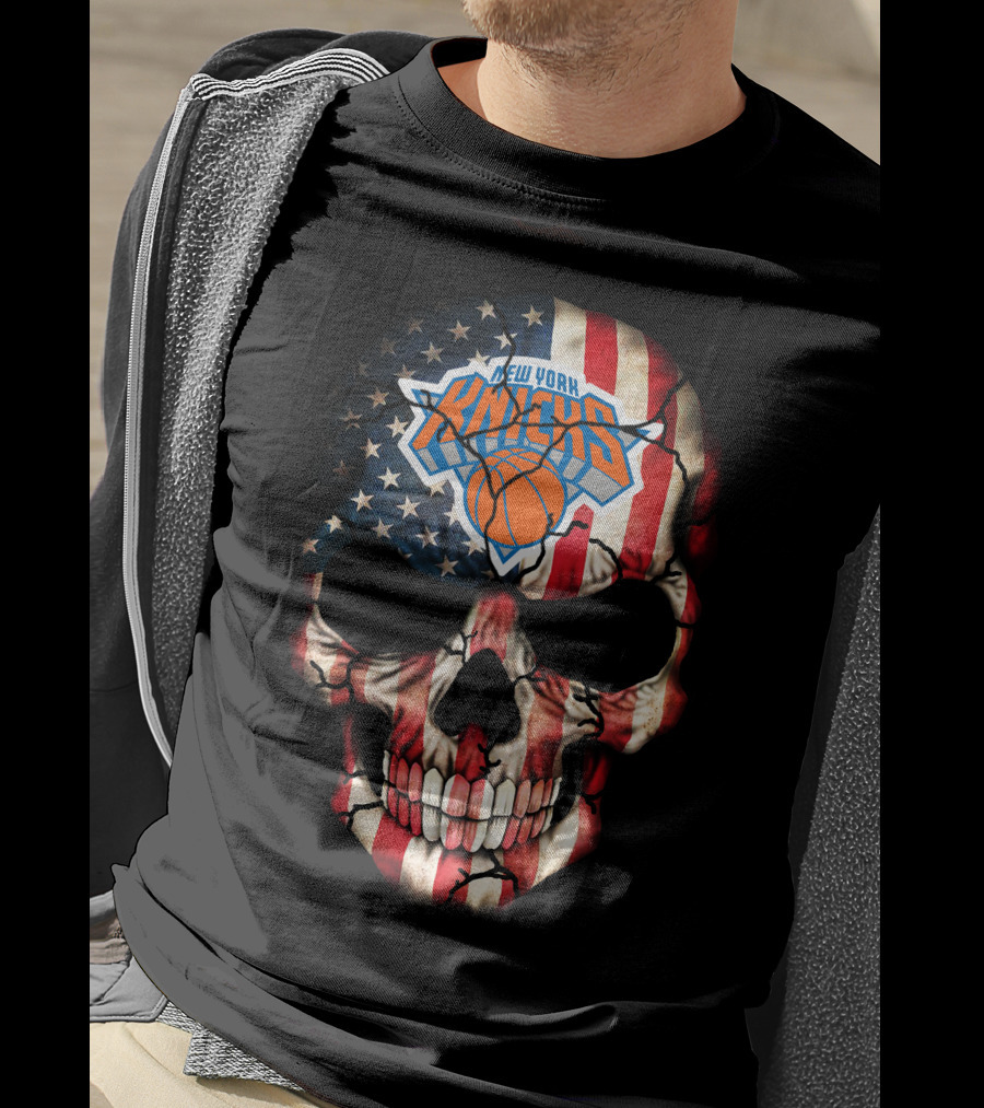 New York Knicks American Flag Skull T-Shirt
