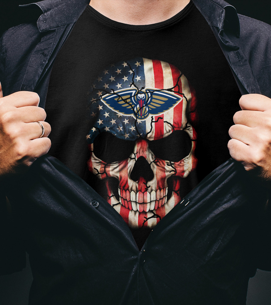 New Orleans Pelicans American Flag Skull 203 T-Shirt