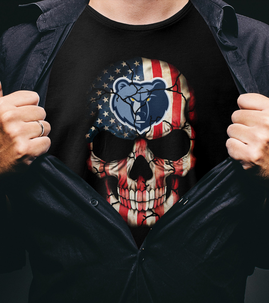 Memphis Grizzlies American Flag Skull Bear T-Shirt
