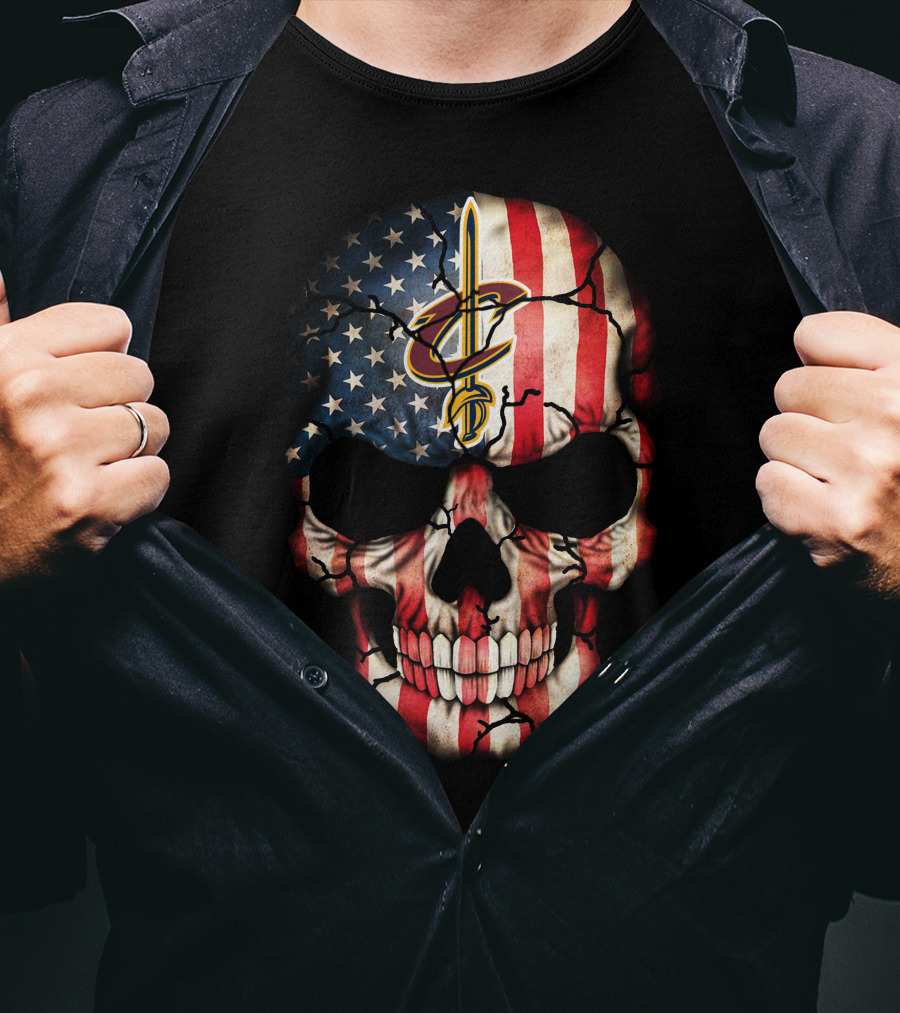 Skull American Flag Cleveland Cavaliers Logo 209 T-Shirt
