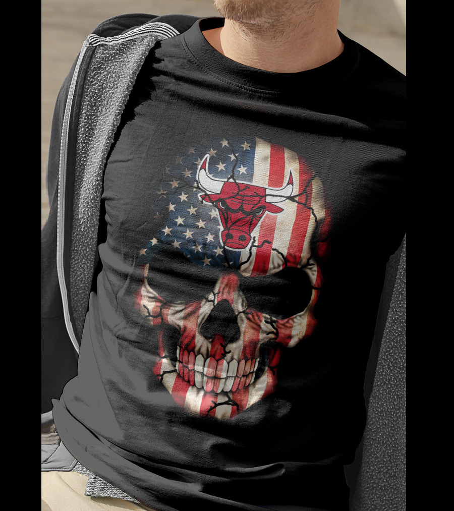 American Flag Skull With Chicago Bulls T-Shirt