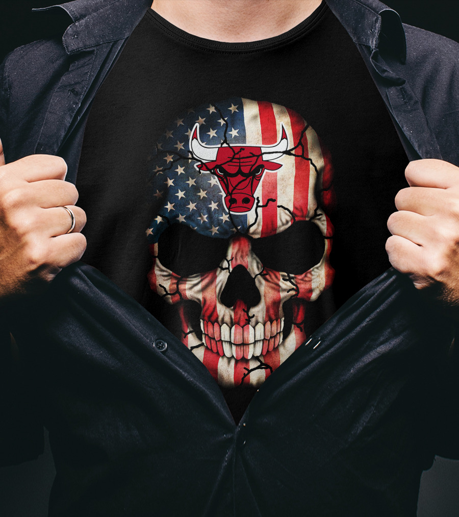 American Flag Skull With Chicago Bulls T-Shirt