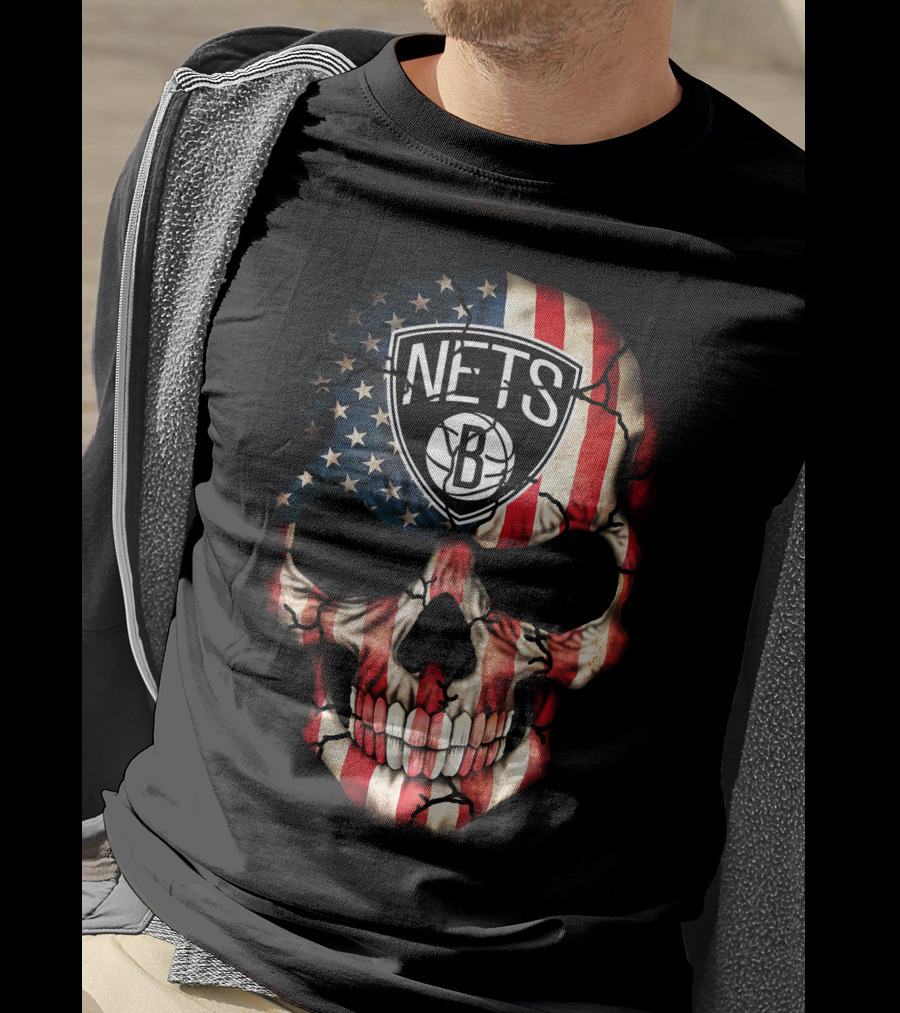 Brooklyn Nets Skull American Flag Basketball 212 T-Shirt