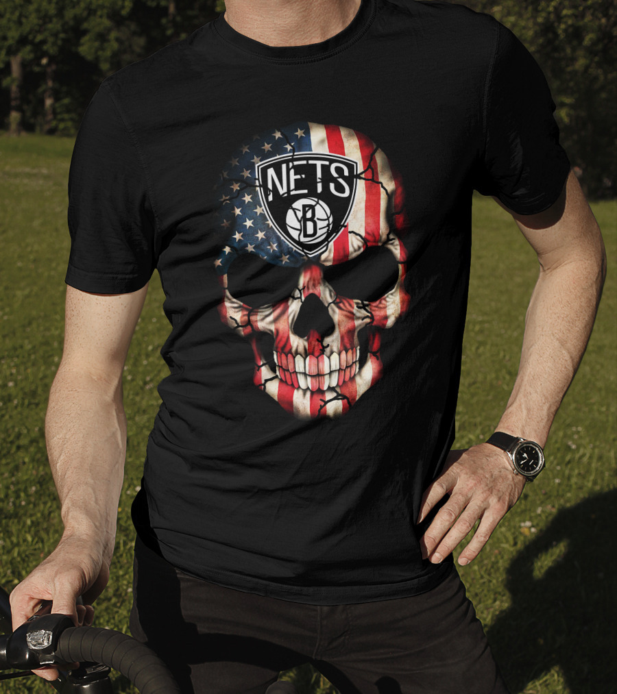 Brooklyn Nets Skull American Flag Basketball 212 T-Shirt