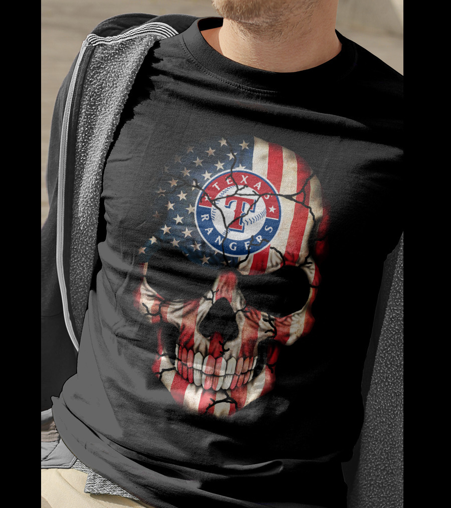 Texas Rangers American Flag Skull 214 T-Shirt
