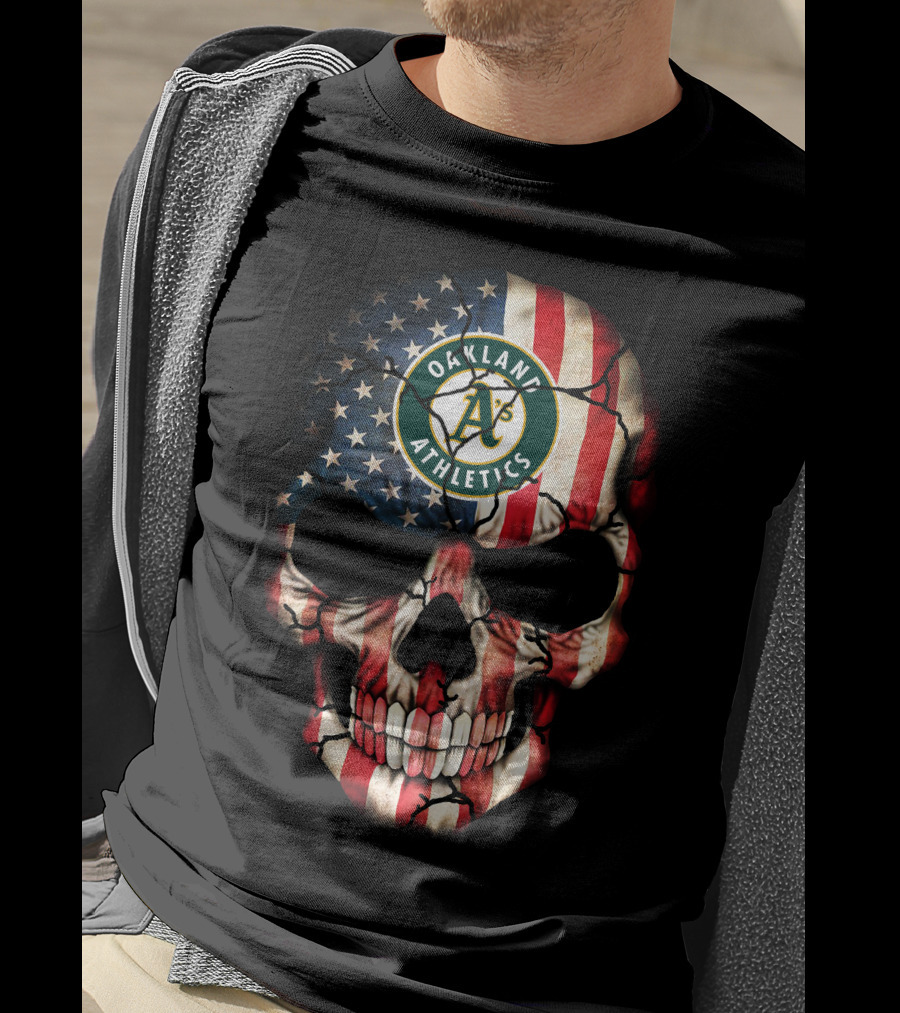 Oakland Athletics American Flag Skull T-Shirt