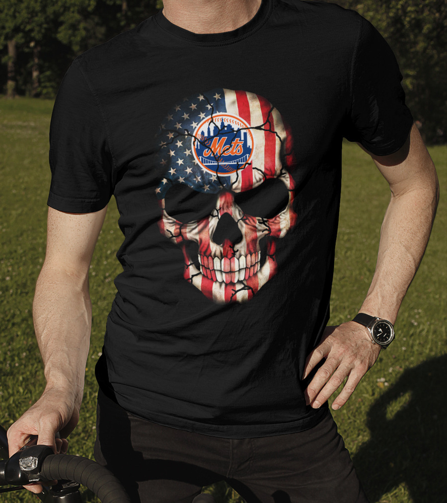 New York Mets Skull American Flag T-Shirt