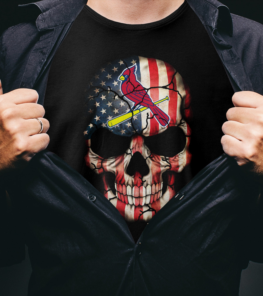 St Louis Cardinals Skull American Flag T-Shirt