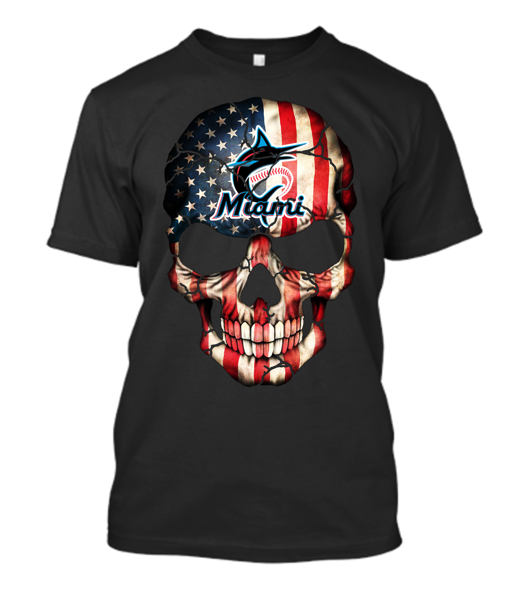 Miami Marlins American Flag Skull T-Shirt