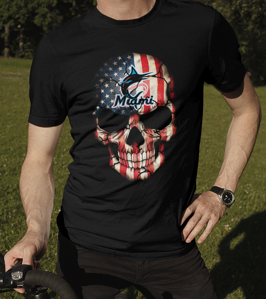 Miami Marlins American Flag Skull T-Shirt