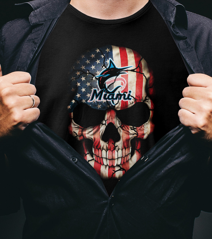 Miami Marlins American Flag Skull T-Shirt