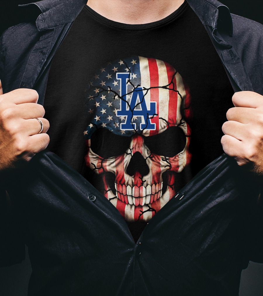 Los Angeles Dodgers Skull American Flag T-Shirt