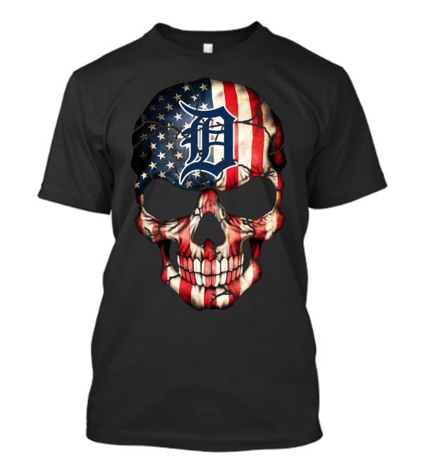 Detroit Tigers American Flag Skull T-Shirt