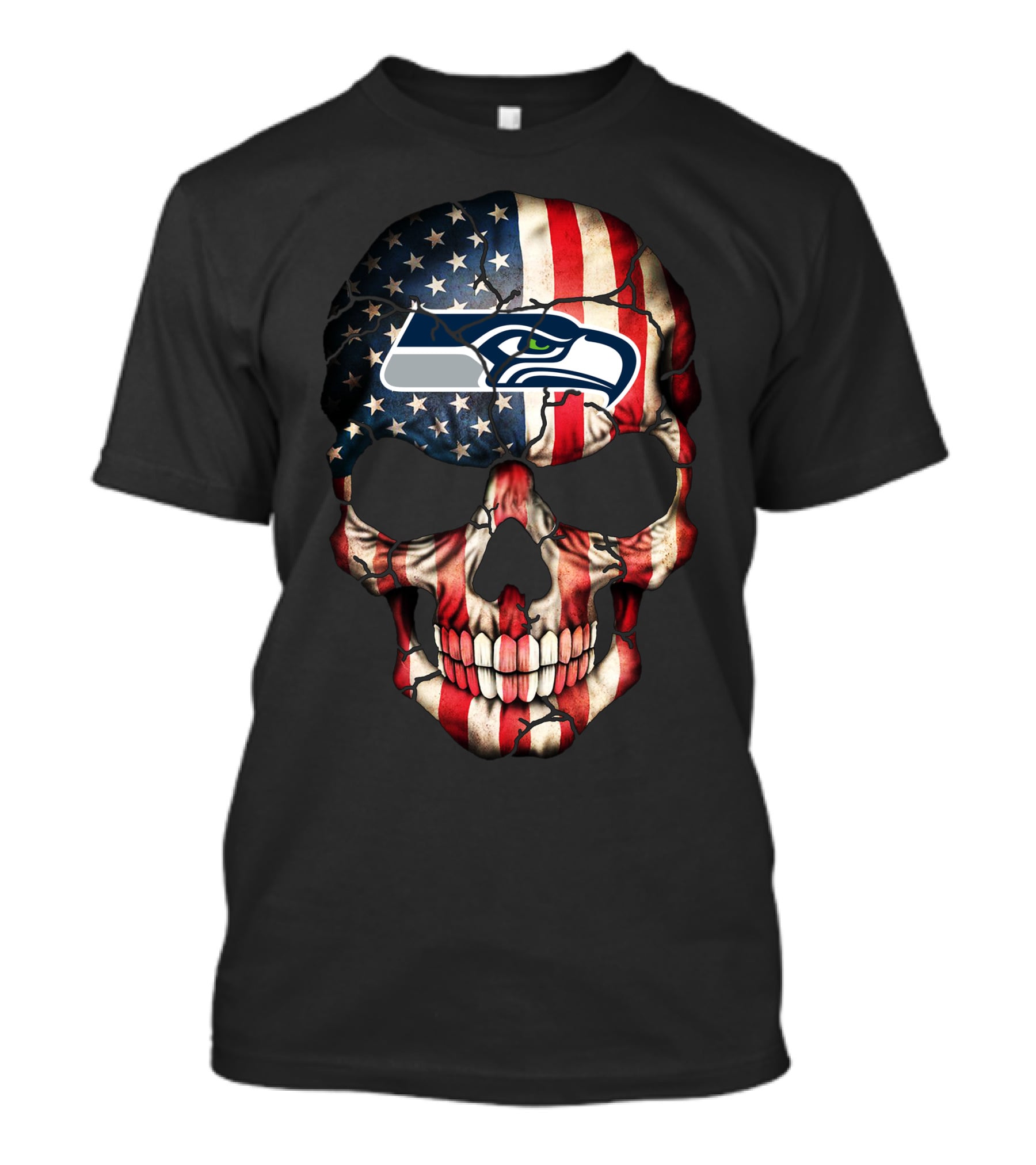 Seattle Seahawks American Flag Skull 245 T-Shirt