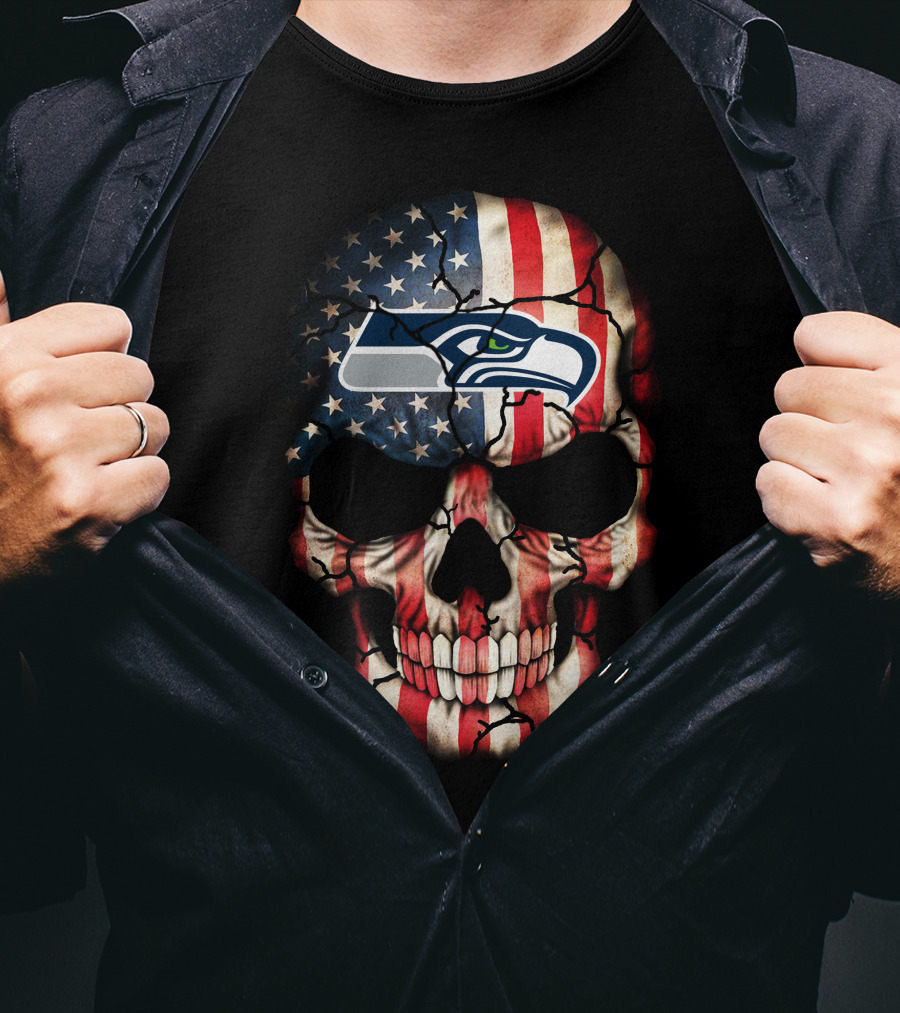 Seattle Seahawks American Flag Skull 245 T-Shirt