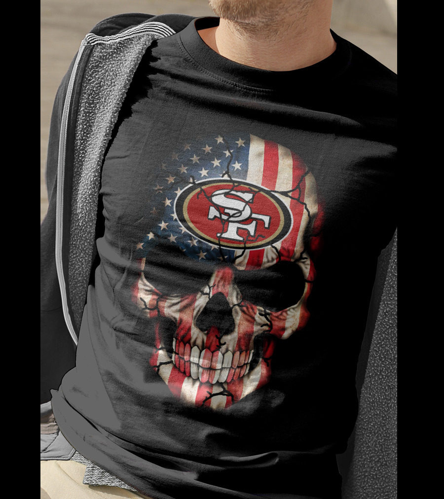 San Francisco 49ers American Flag Skull T-Shirt