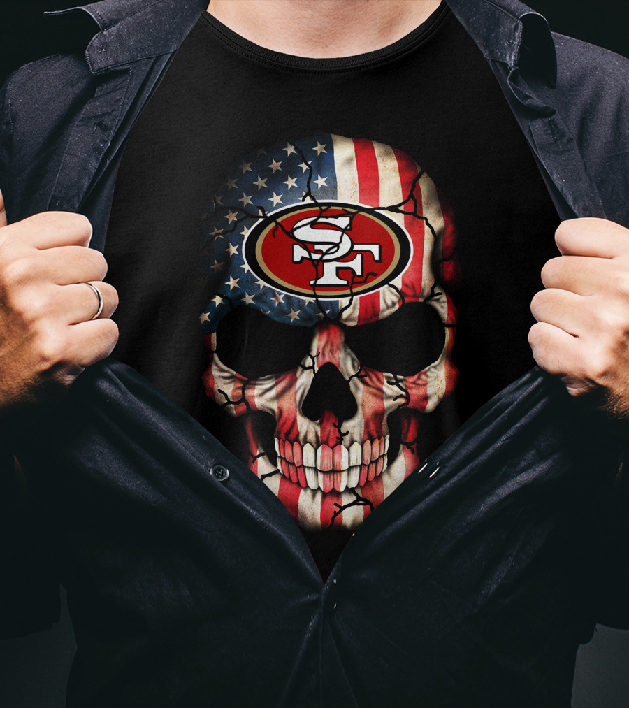 San Francisco 49ers American Flag Skull T-Shirt