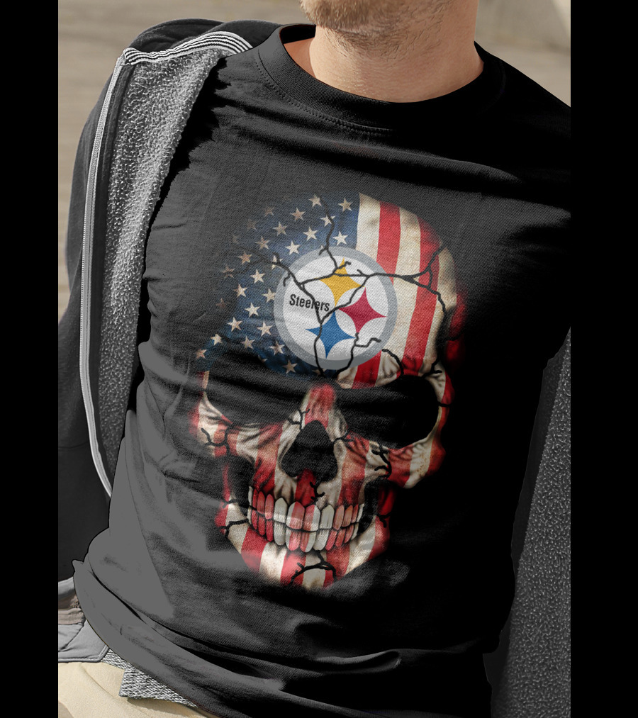 Pittsburgh Steelers American Flag Skull T-Shirt