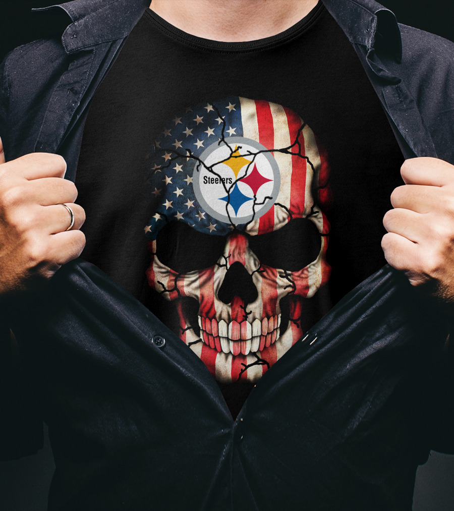 Pittsburgh Steelers American Flag Skull T-Shirt