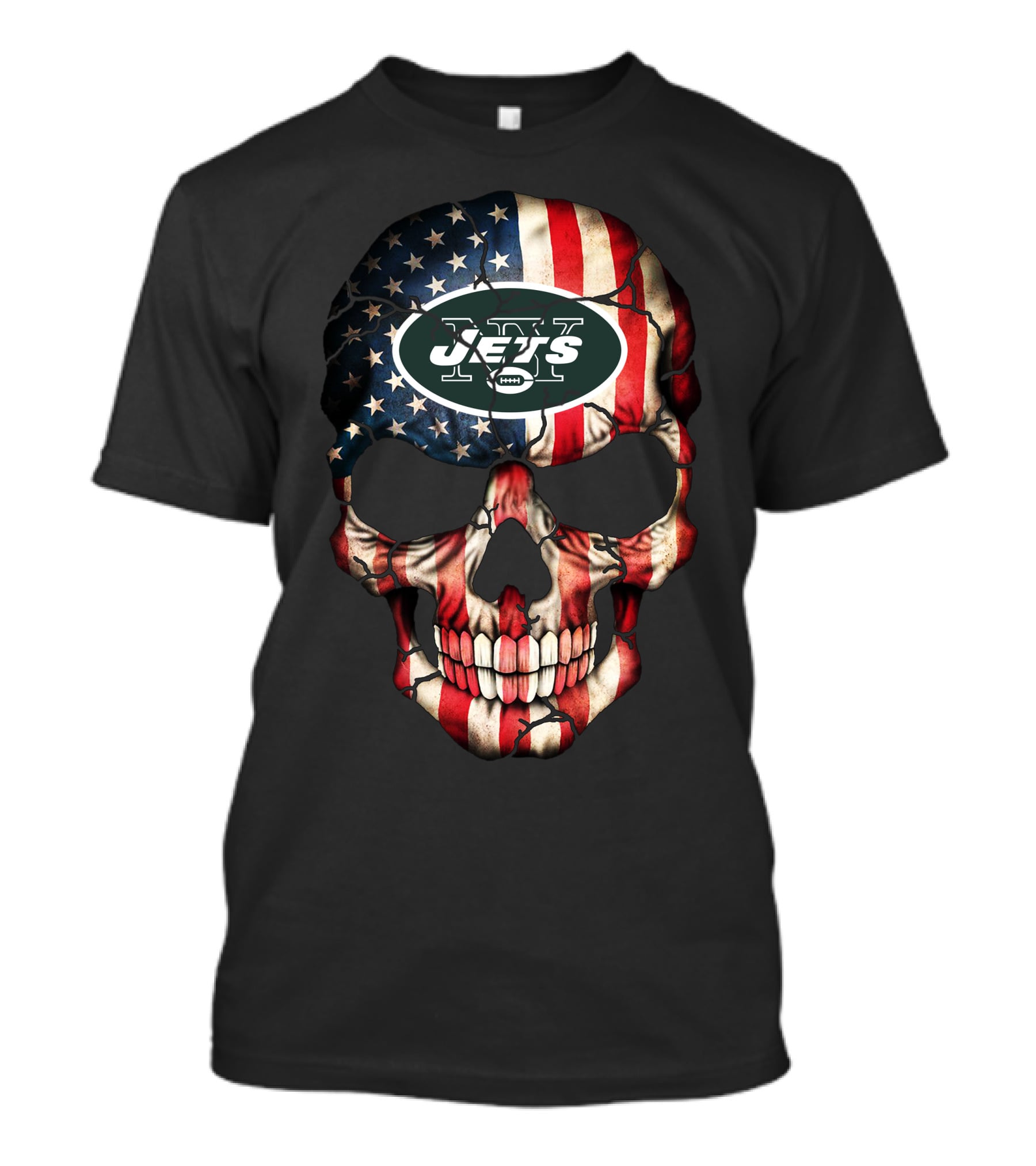 Jets American Flag Skull 249 New York T-Shirt
