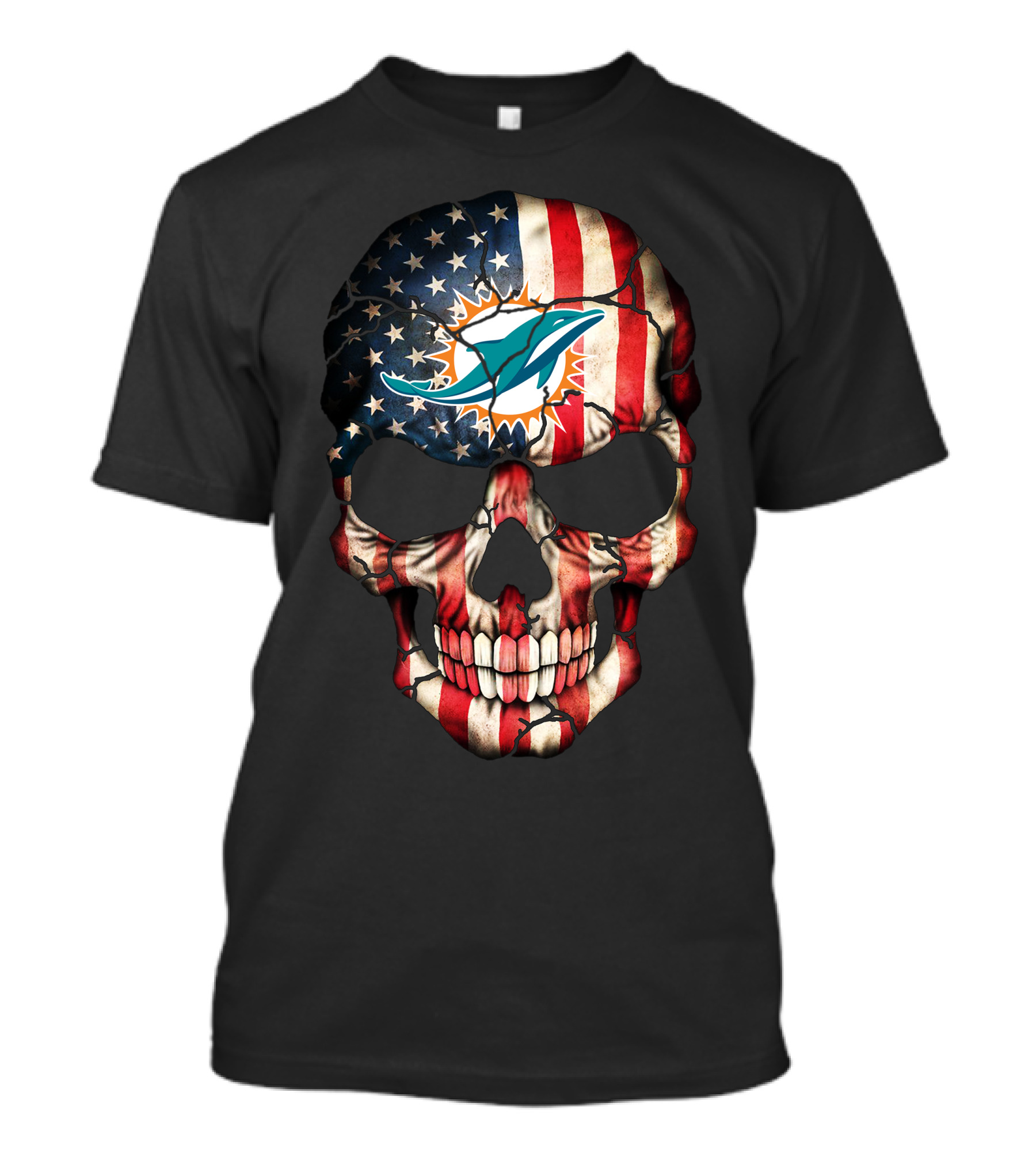 Miami Dolphins American Flag Skull T-Shirt