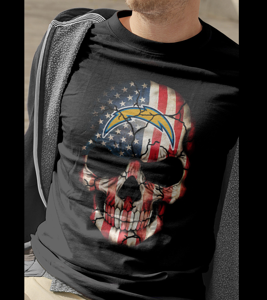 Los Angeles Chargers American Flag Skull T-Shirt