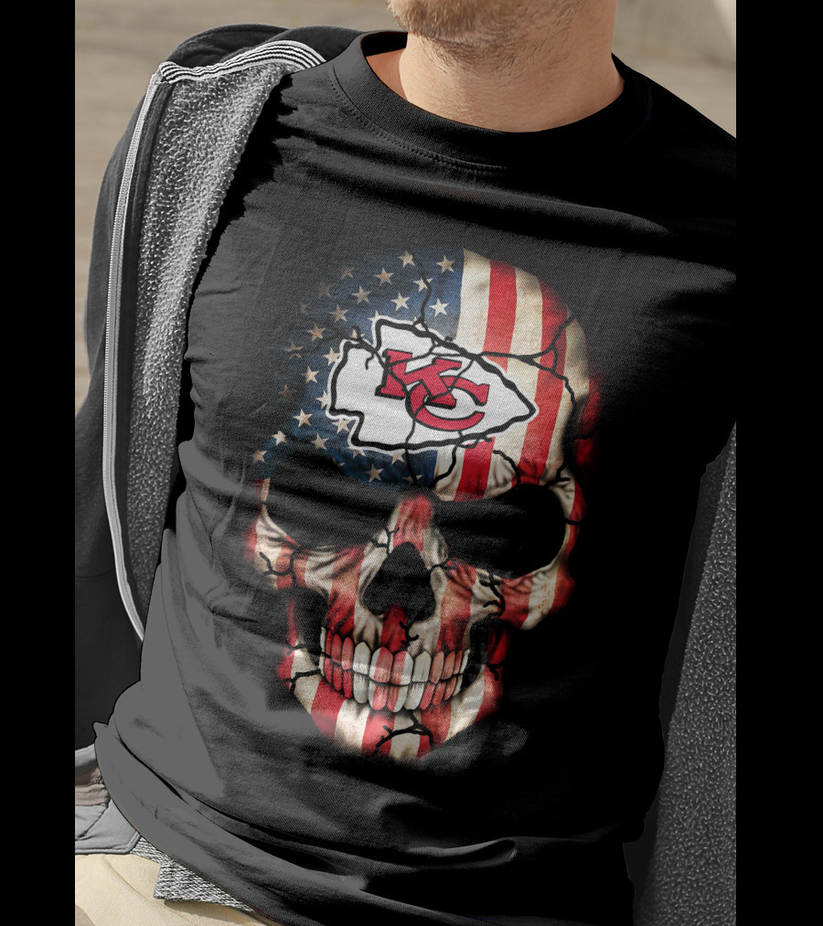 Kansas City Chiefs American Flag Skull T-Shirt