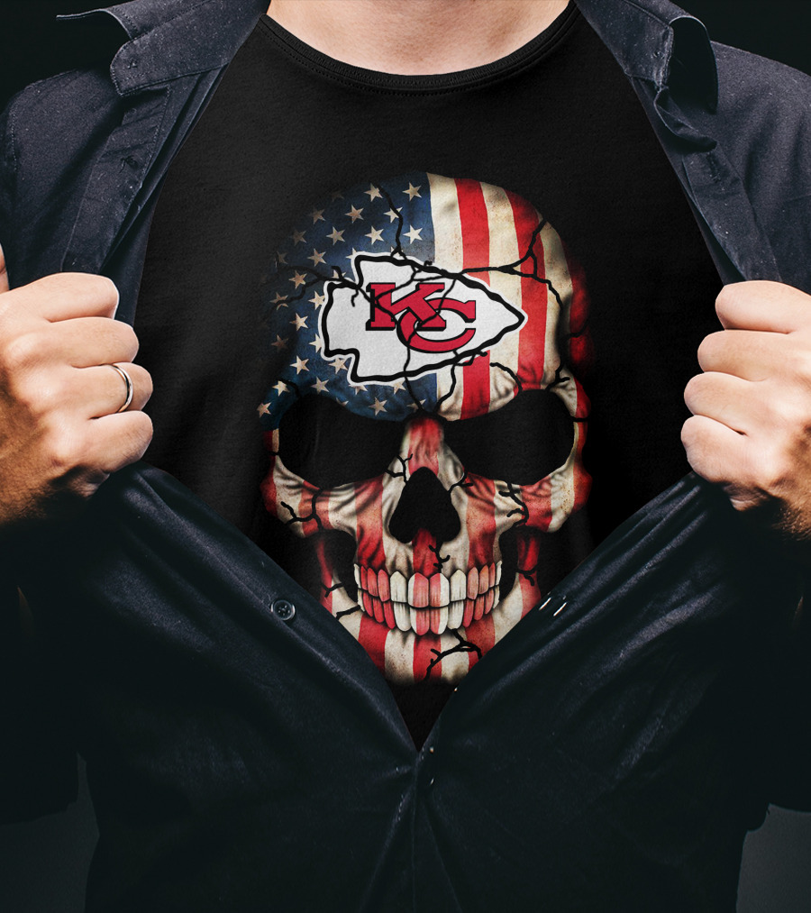 Kansas City Chiefs American Flag Skull T-Shirt