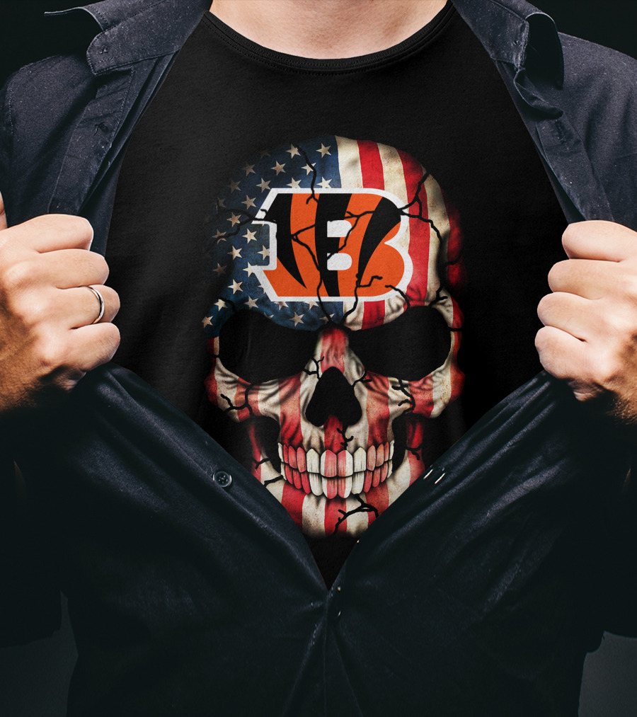 Cincinnati Bengals American Flag Skull T-Shirt