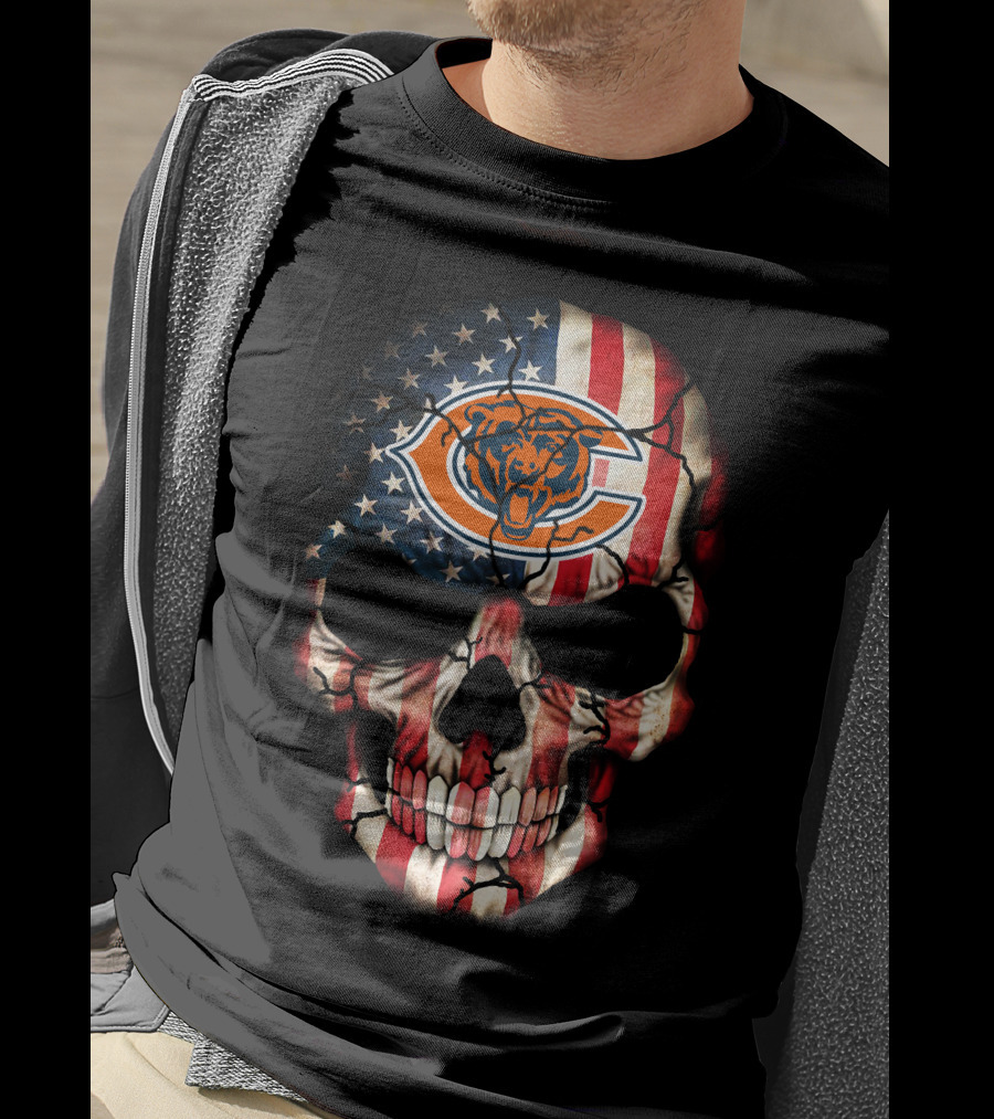 Chicago Bears American Flag Skull T-Shirt