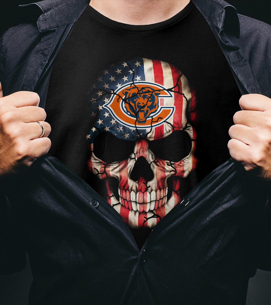 Chicago Bears American Flag Skull T-Shirt