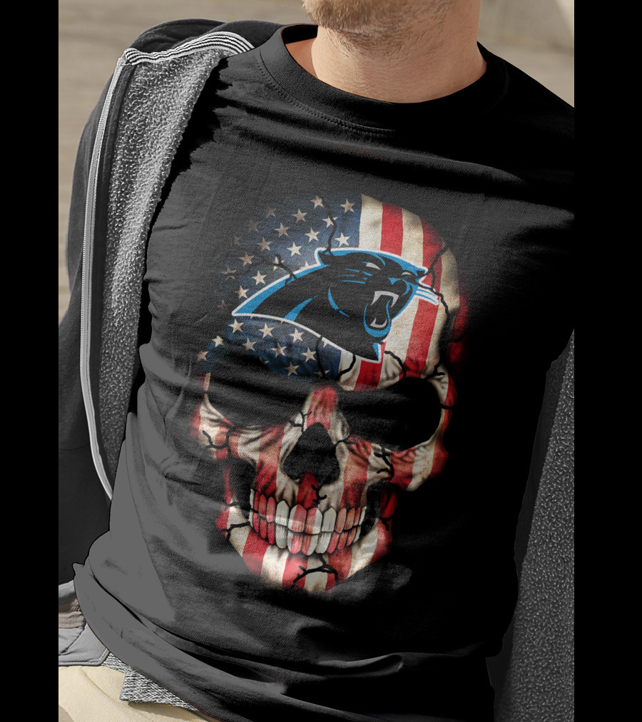 Carolina Panthers American Flag Skull 269 T-Shirt