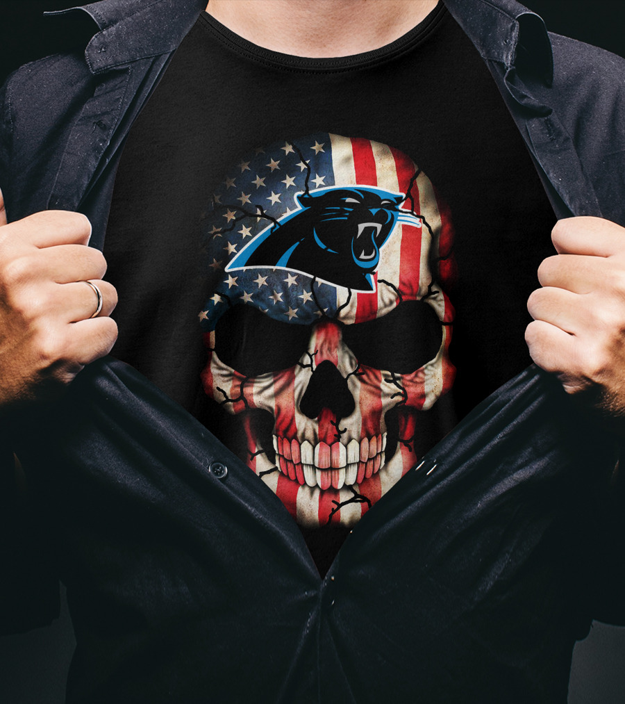 Carolina Panthers American Flag Skull 269 T-Shirt