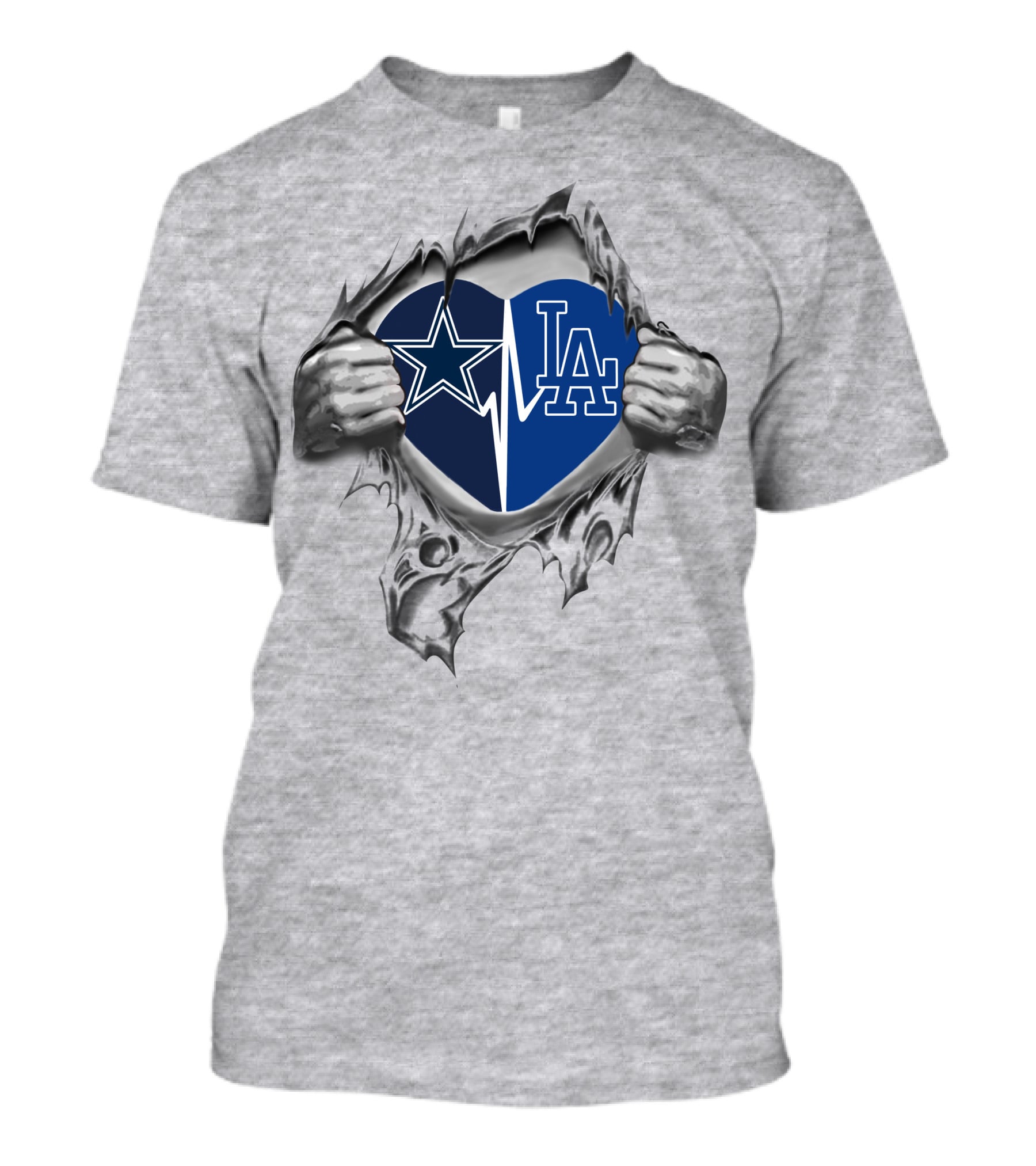 Dodgers La Cowboys Heart Starburst Silver Hands Fan Passion T-Shirt