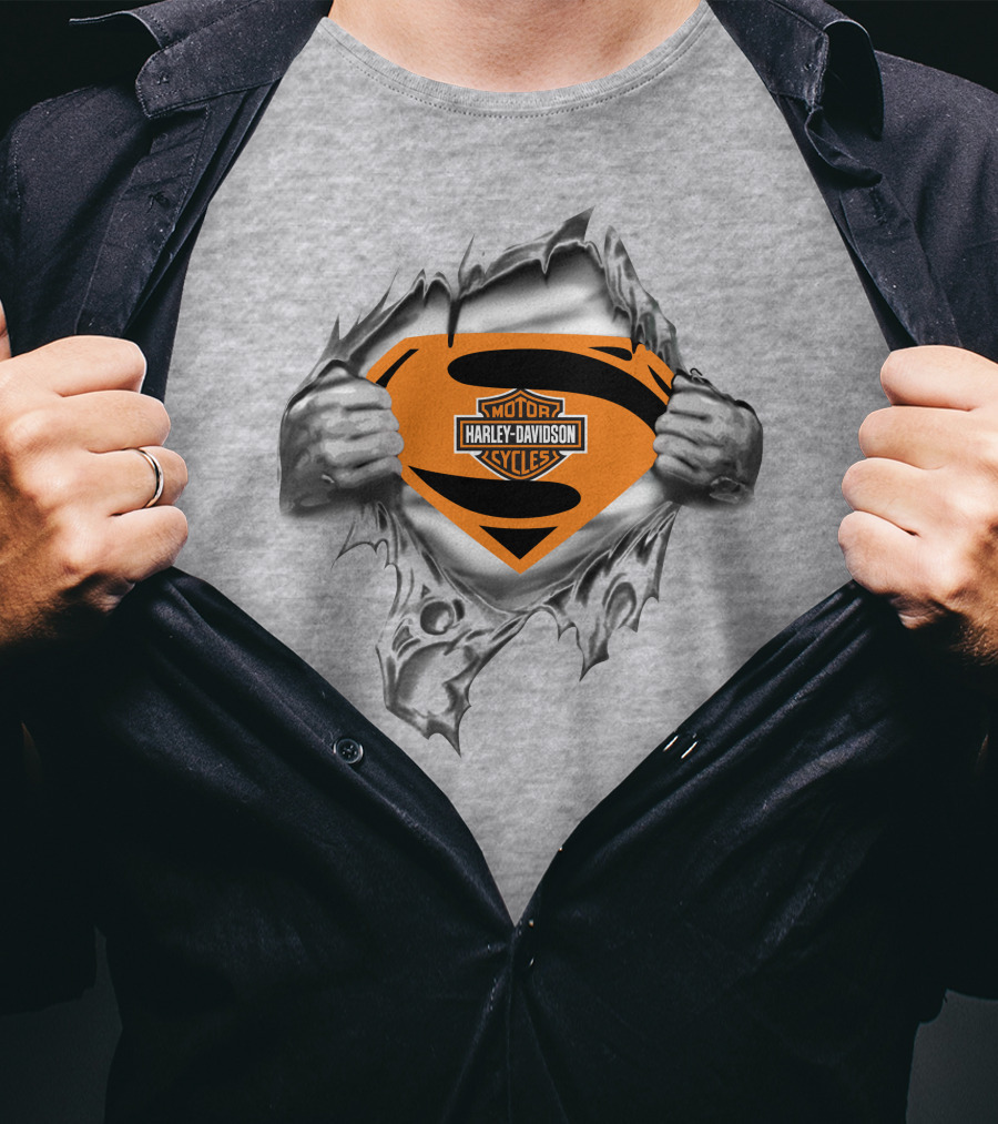 Superman Harley Davidson Logo Ripped Chest T-Shirt